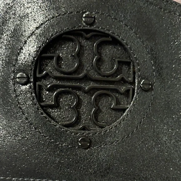 Tory Burch Black Kiernan Shiny Leather Logo Round Toe Knee High Riding Boots - Picture 3 of 6